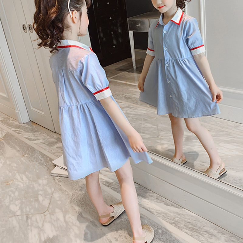 

Red Side Shirt-dress Short-sleeve Cotton Fashionable for Girls