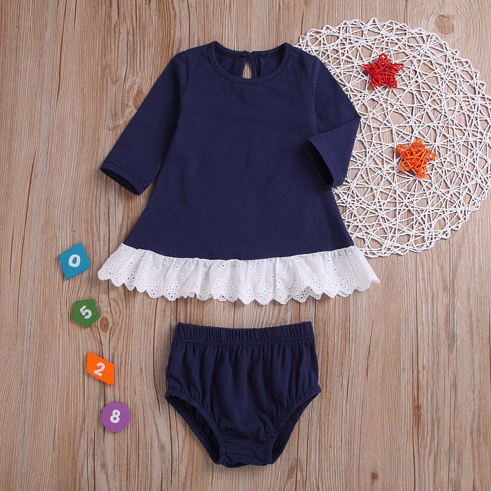 

Baby Girl Stylish Solid Long-sleeve Lace Top and PP Shorts Set