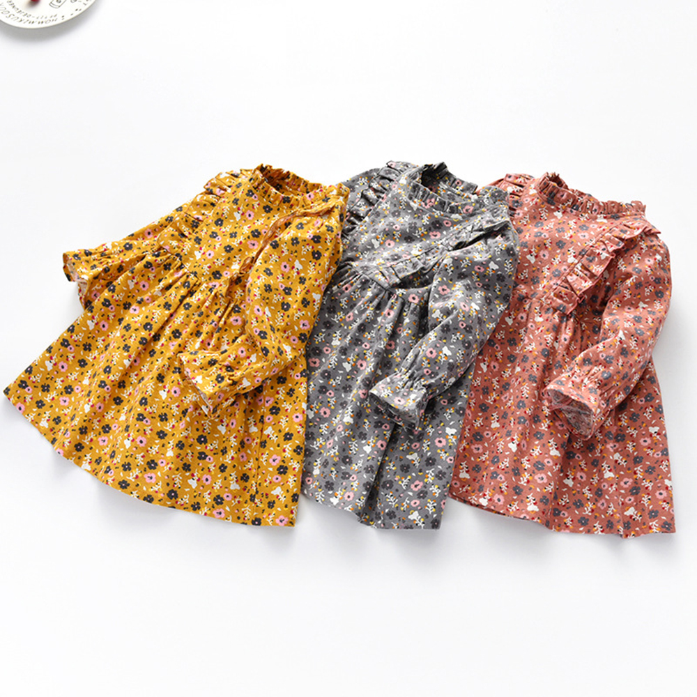 

Baby / Toddler Floral Print Ruffled Design Long-sleeve Dress ( No Bag ! )