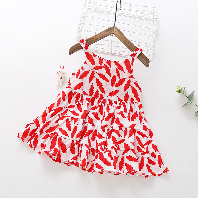 

Toddler Girl Leaf Print Sleeveless Ruffled Dress
