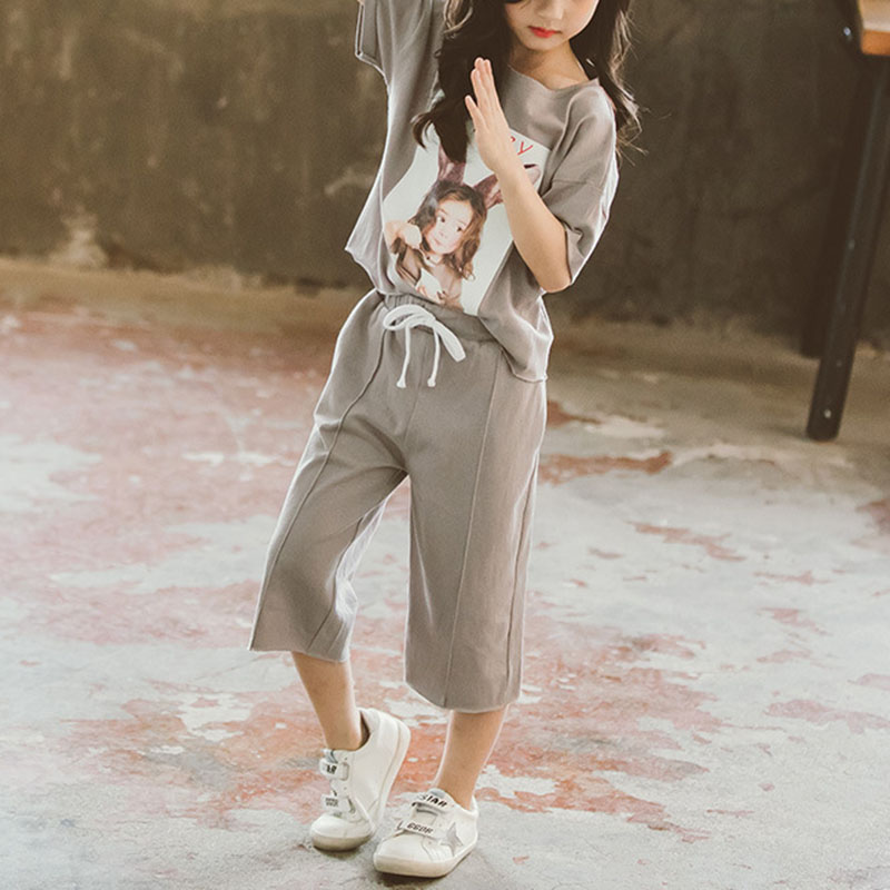 

Print Girl Letter Shirt and Fashion Solid Loose Pants Set
