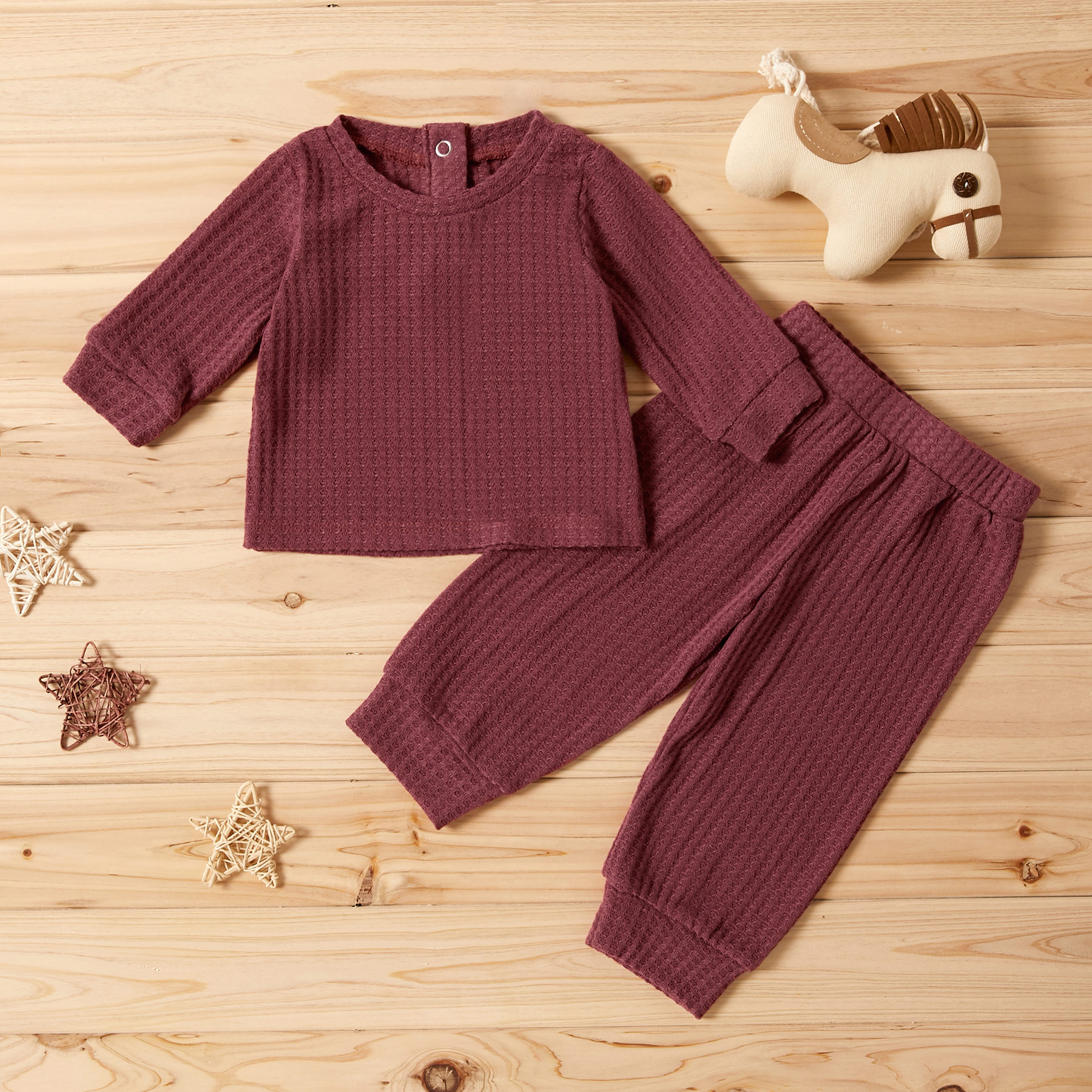 

Baby Casual Solid Long-sleeve Top and Pants Set