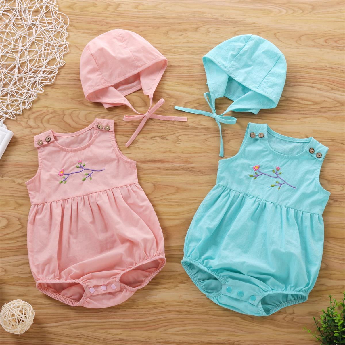 

2-piece Baby Floral Embroidered Romper and Hat Set