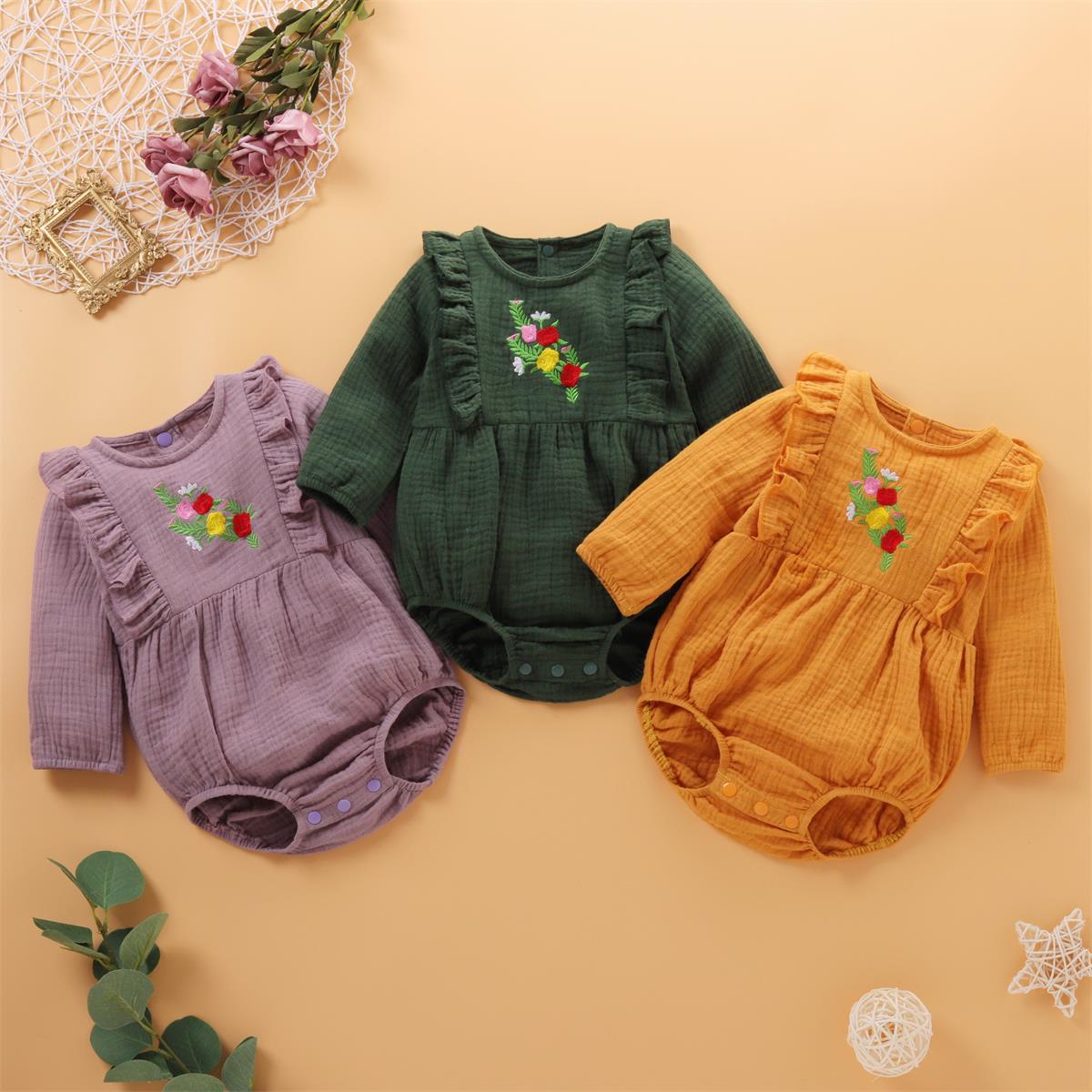 

Baby Ruffled Floral Embroidered Romper