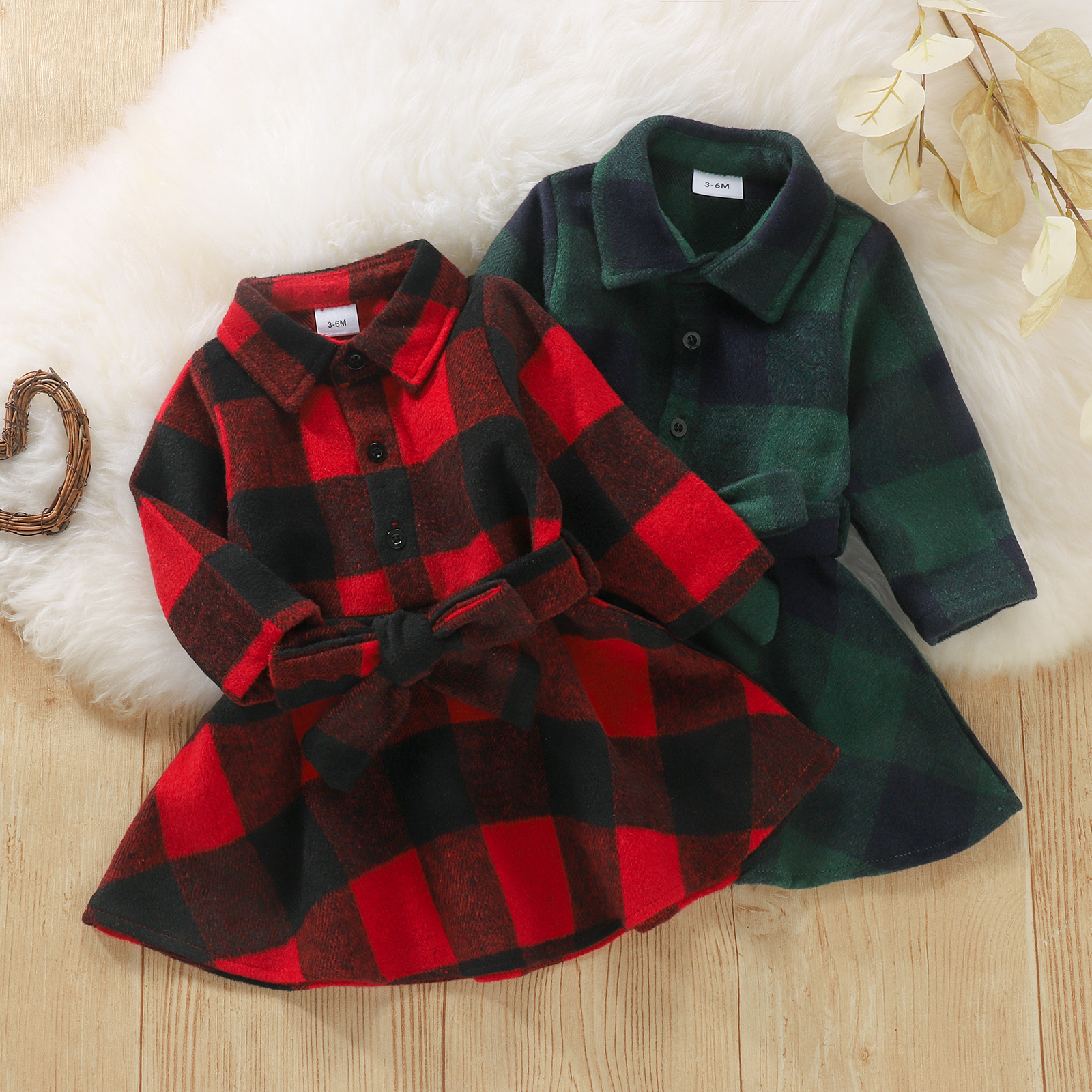 

Plaid Print Lapel Collar Long-sleeve Baby Dress