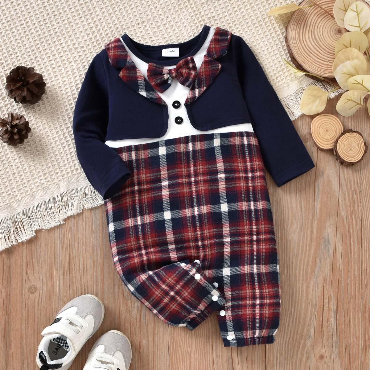 

Baby Boy Long Sleeve Plaid Gentleman Party Jumpsuit
