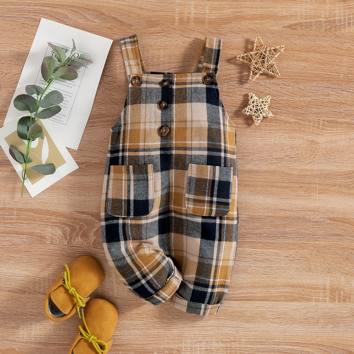 

Baby Boy/Girl Button Design Plaid Overalls with Pockets