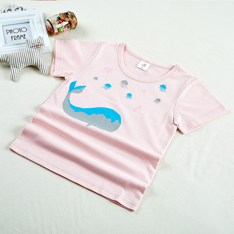 

Summertime Print Whale Cartoon 100% Cotton Fresh Short-sleeve T-shirt