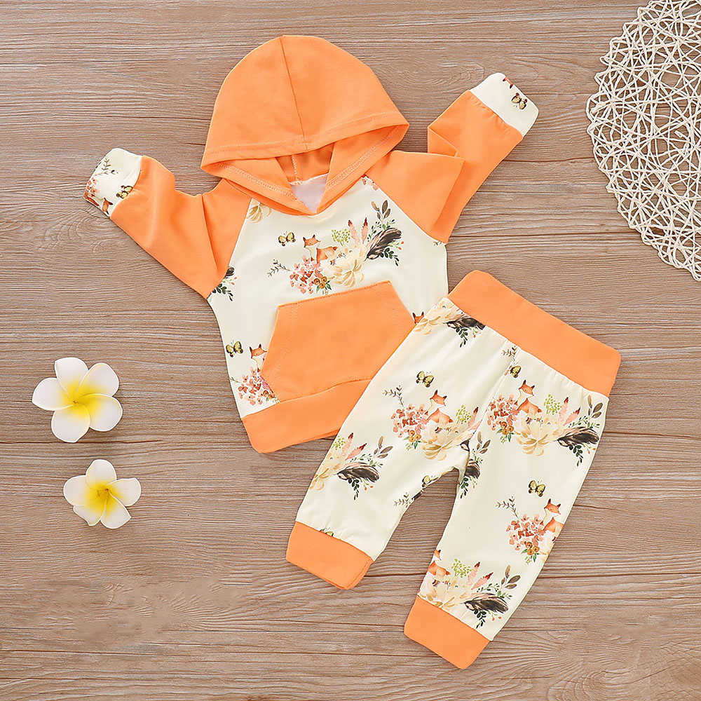 

Baby Stylish Fox Print Long-sleeve Hoodies and Floral Pants Set