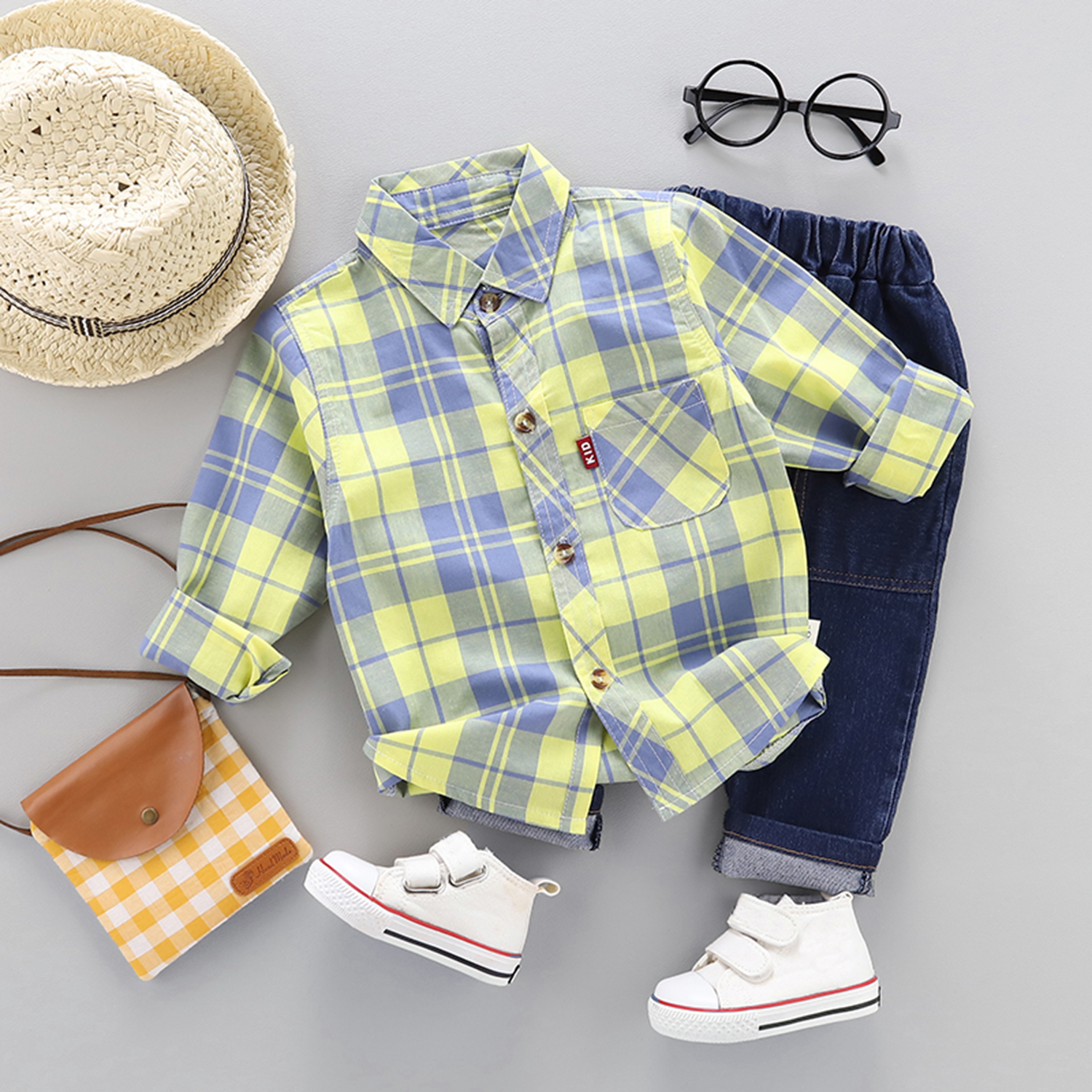 

Baby / Toddler Fashionable Plaid Long-sleeve Shirt and Jeans Set
