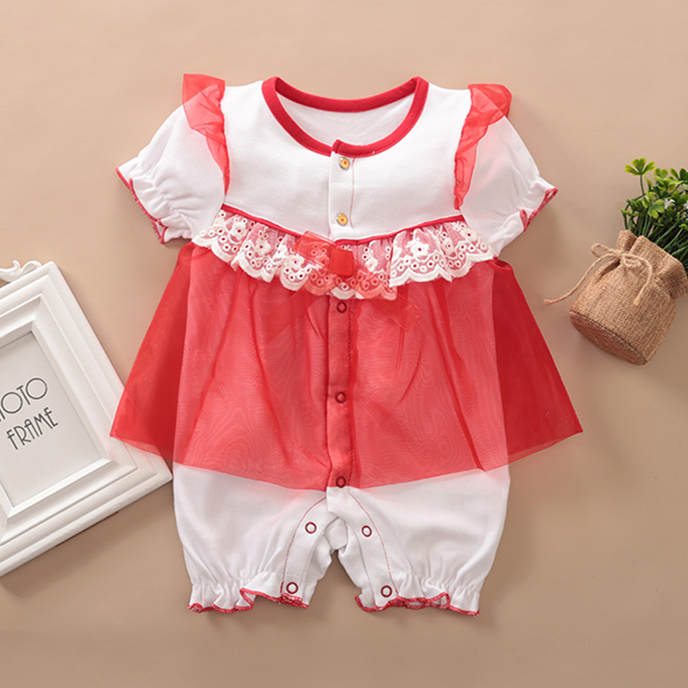 

Baby Girl Tulle Design Lace Style Short-sleeve Bodysuit