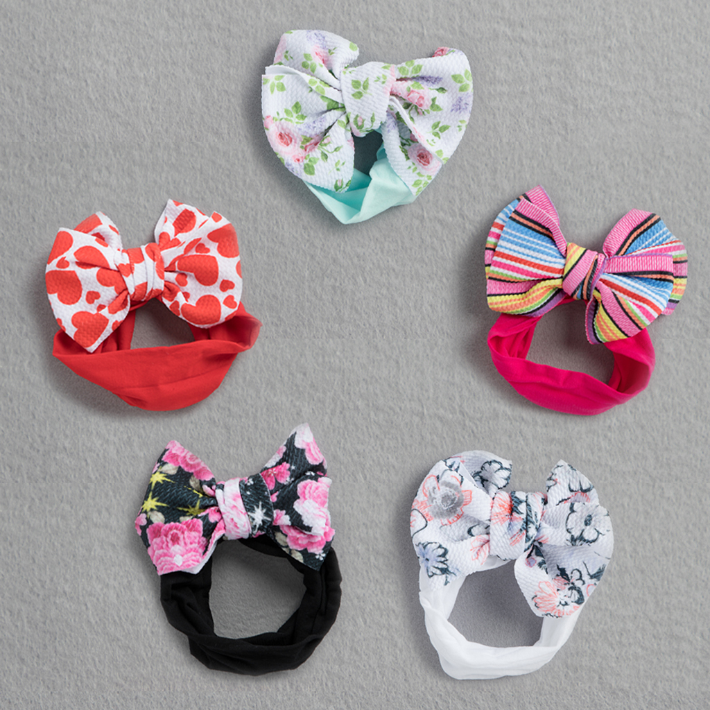 

Baby Girl Soft Floral and Striped Print Bowknot Headband
