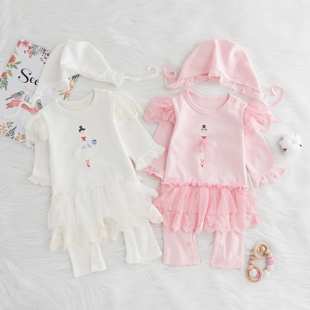 

Baby Girl Lace Design Dancer Print Solid Long-sleeve Jumpsuit and a Hat
