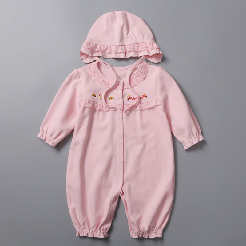

Baby Girl Ruffled Floral Embroidery Long-sleeve Jumpsuit and a Hat