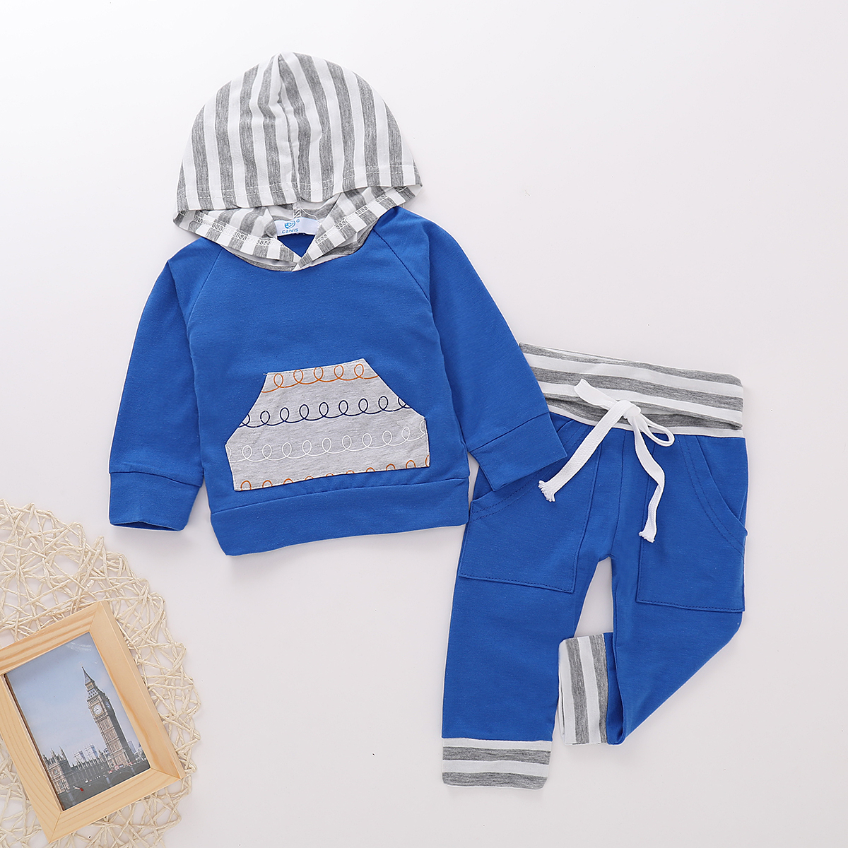 

Baby Boy Striped Colorblock Long-sleeve Hoodie and Pants Set
