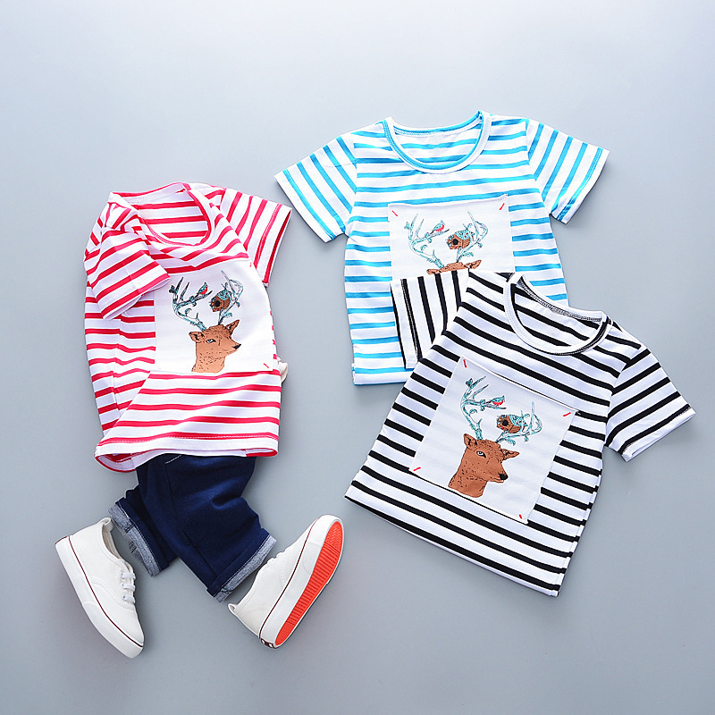 

Boy Elk Print Striped Tee and Jeans Set