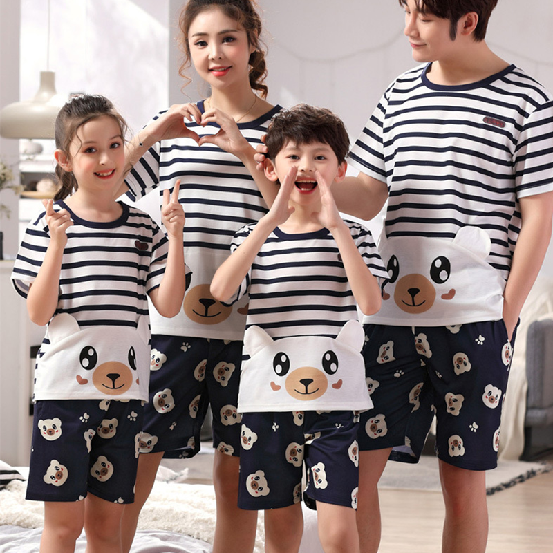 

Lovely Bear Striped Family Matching Pajamas Set