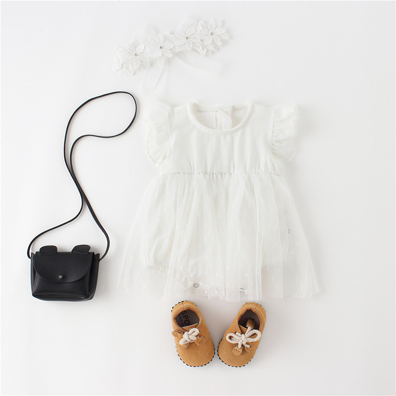 

Baby Solid Mesh Style Flutter-sleeve Design Romper