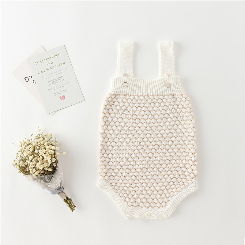 

Baby Girl Knitted Plaid Style Strappy Romper