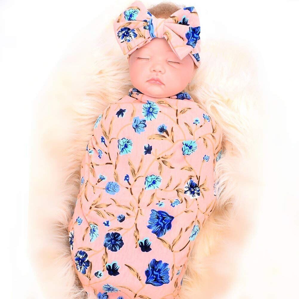 

Floral Print Baby Swaddle Blanket and Headband