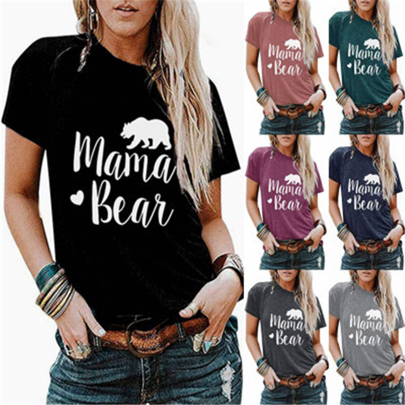 

Women's tops MAMA BEAR letter printed round neck short sleeve t-shirt