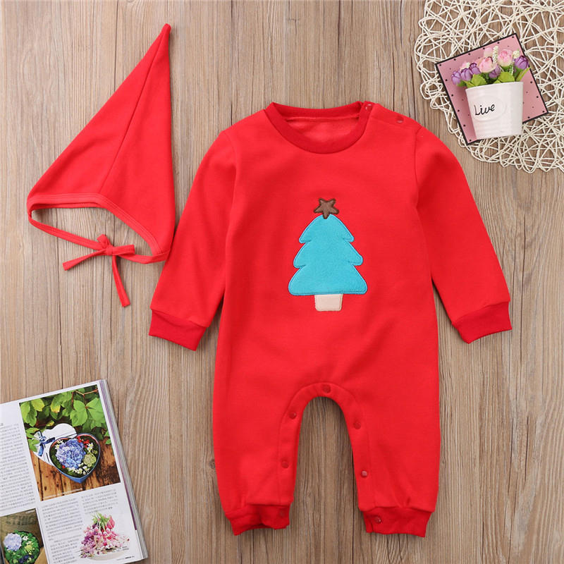 

Baby Boy / Girl Christmas Style Tree Applique Long-sleeve Jumpsuit and Hat