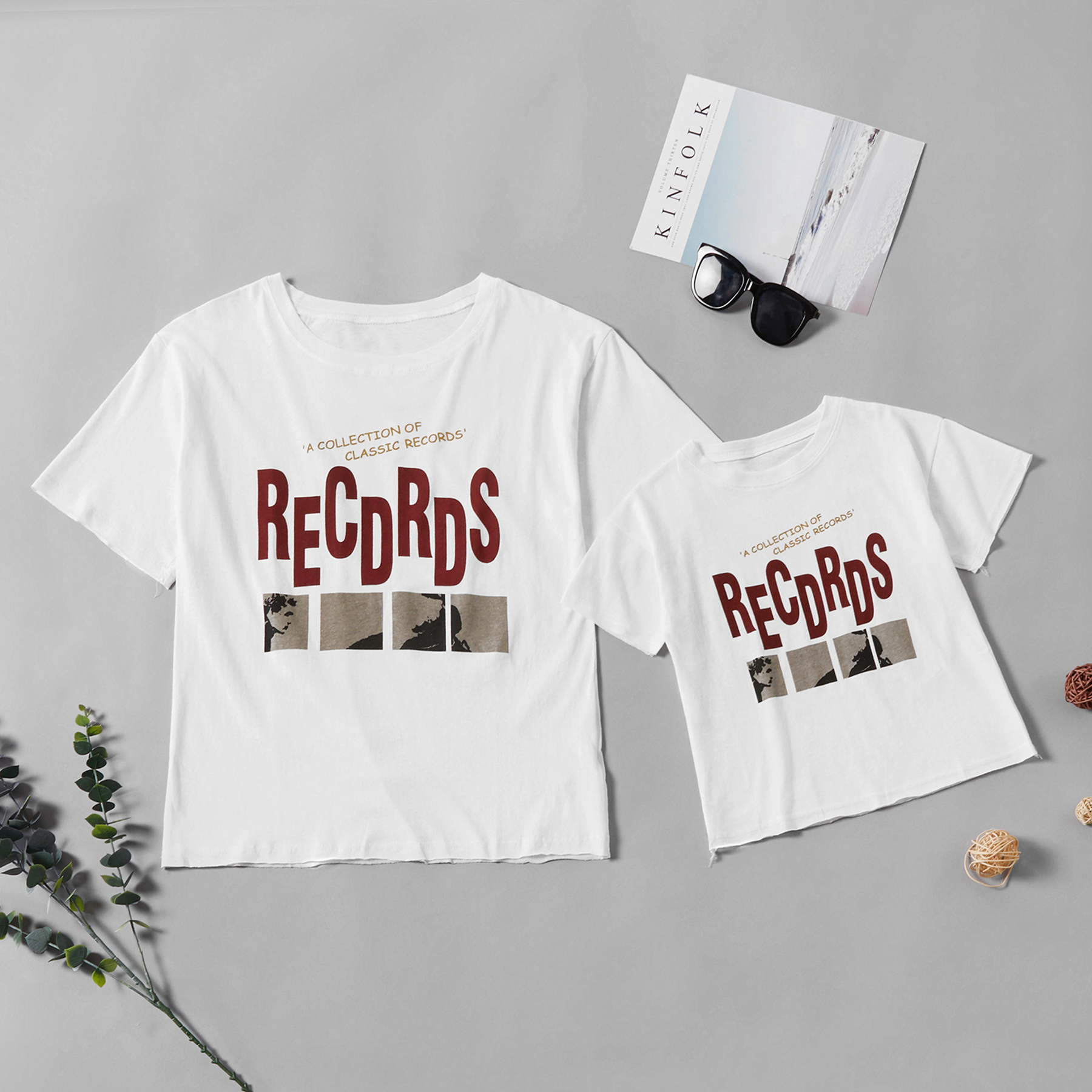 

tee impressão 'registos' do vintage para a mãe e para mim