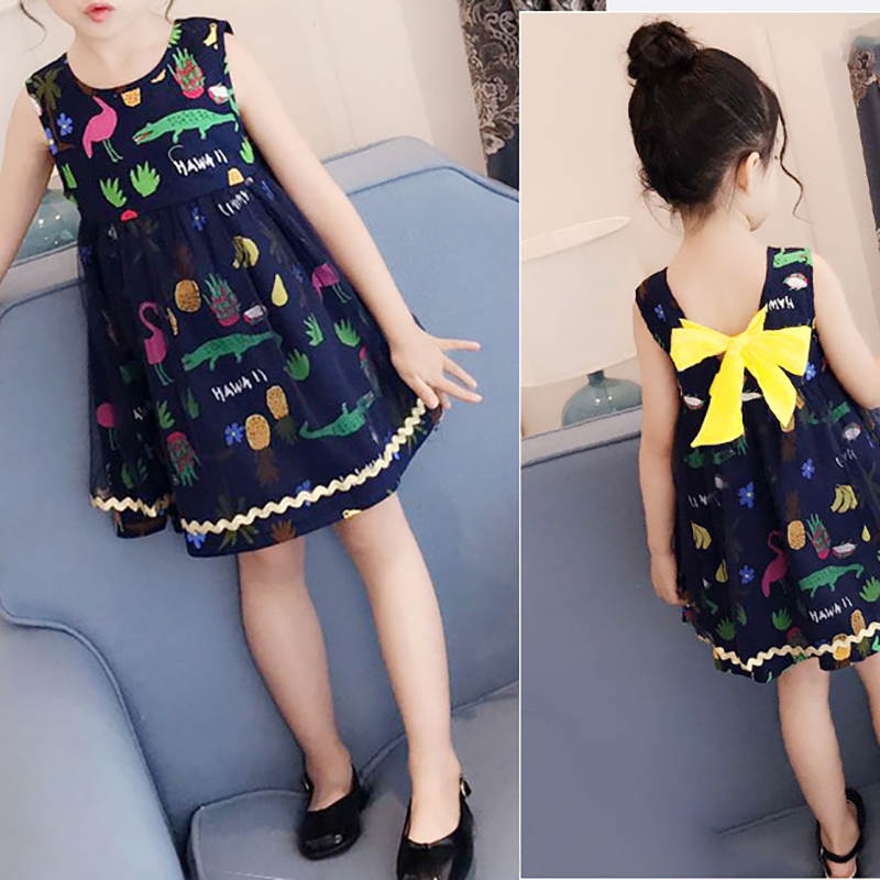 

Summer Korean Print Cartoon Sleeveless Princess Sundress for Girl