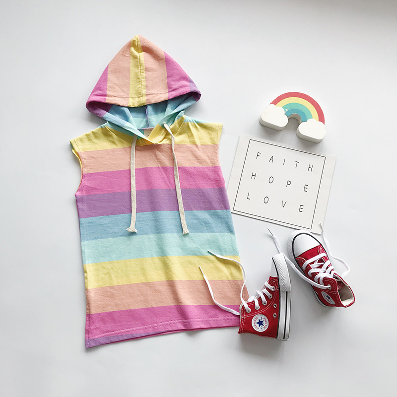 

Summer Colorful Rainbow Sleeveless T-shirt Dress for Girl (no Shoes )
