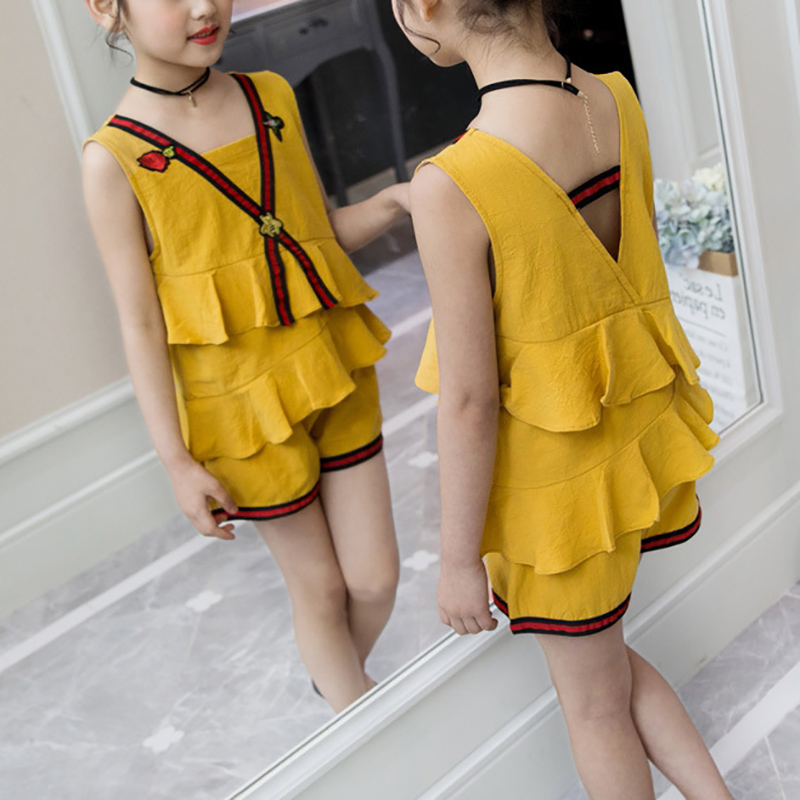 

Sweet Print Floral Sleeveless Flounced Top and Shorts Set for Girl