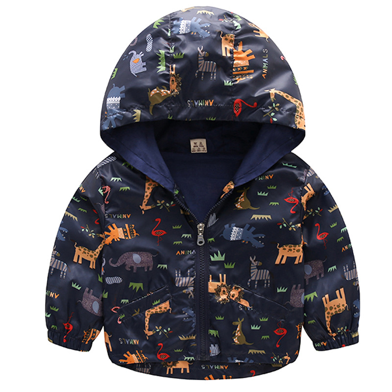 

Boy's Print Animal with Cap Long-sleeve Windbreaker