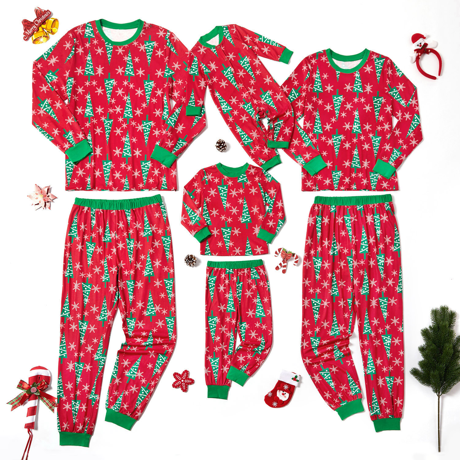 

Christmas Tree Print Red Family matching Pajamas Set