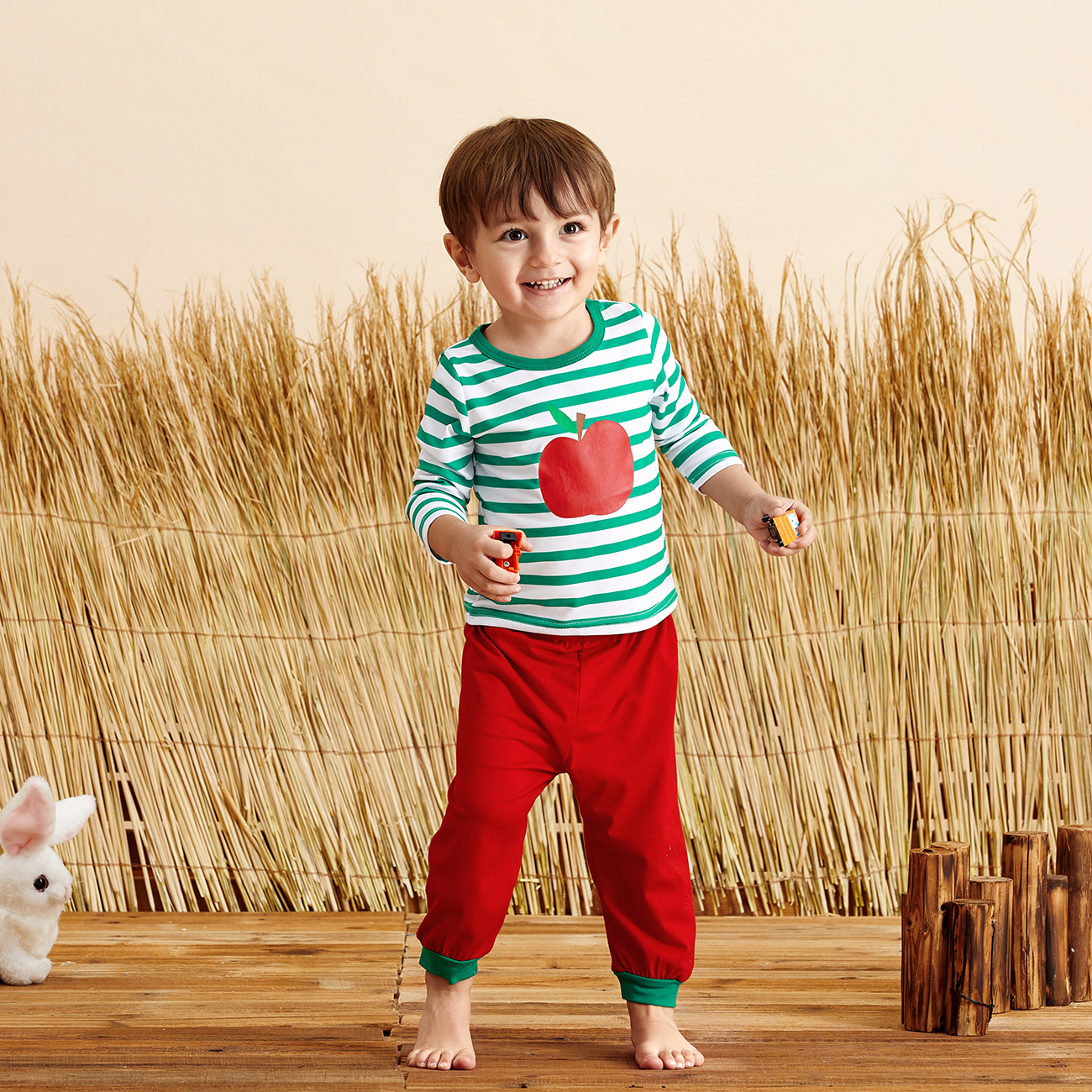 

Baby / Toddler Apple Print Striped Top and Pants Set