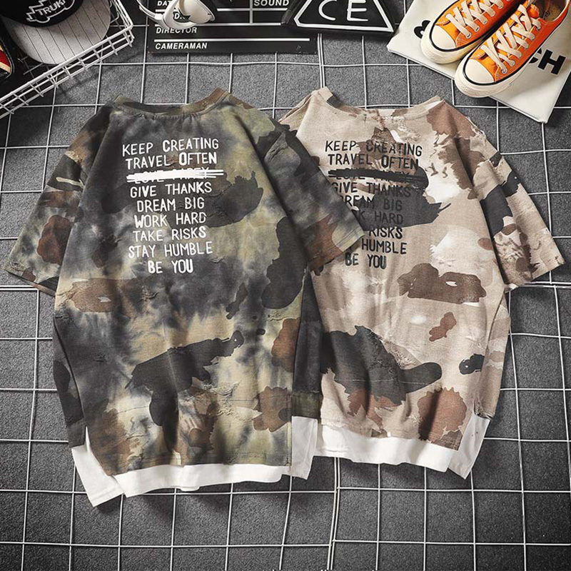 

Letter Printed Camouflage Couple T-shirts