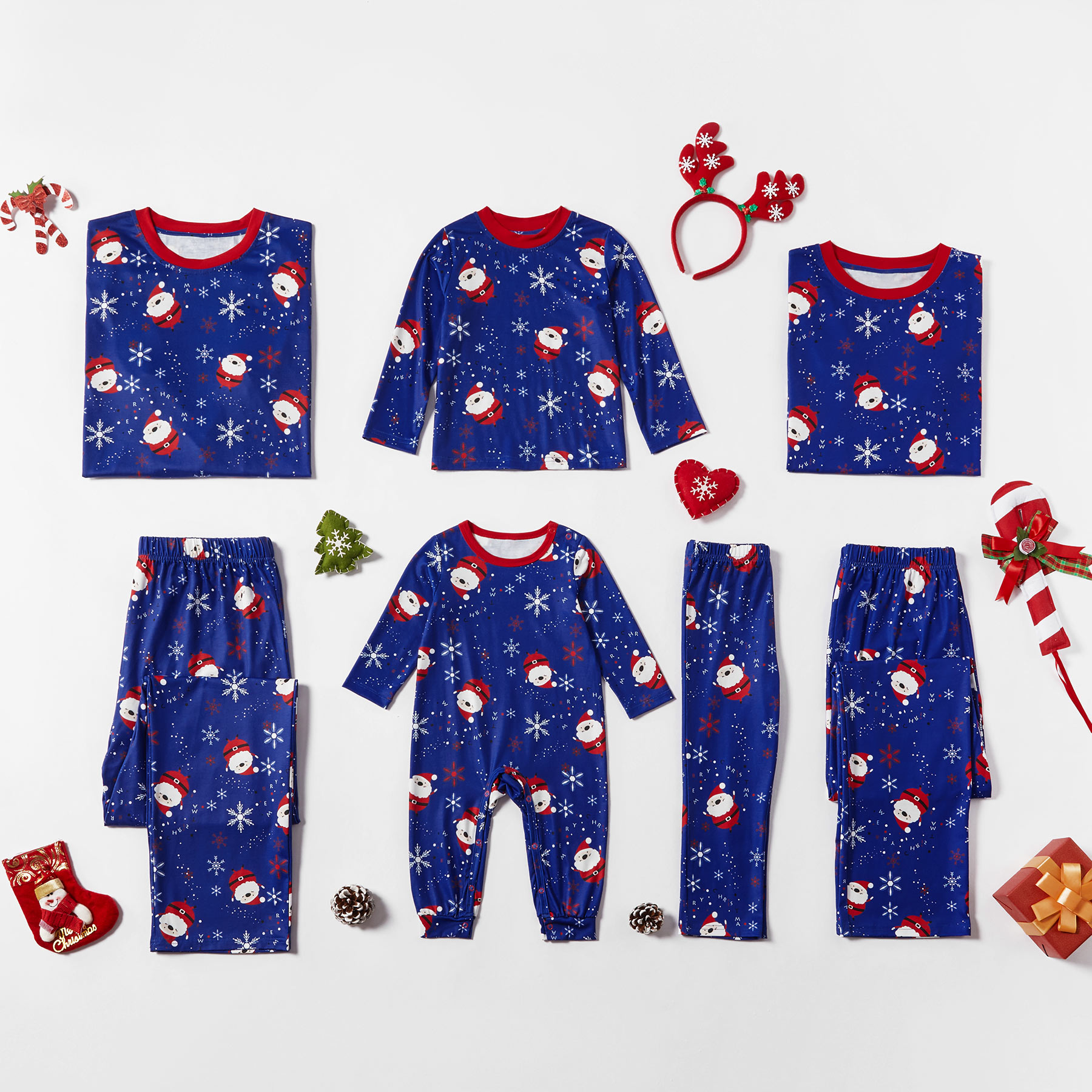 

Christmas Cute Santa Print Blue Family Matching Pajamas Set
