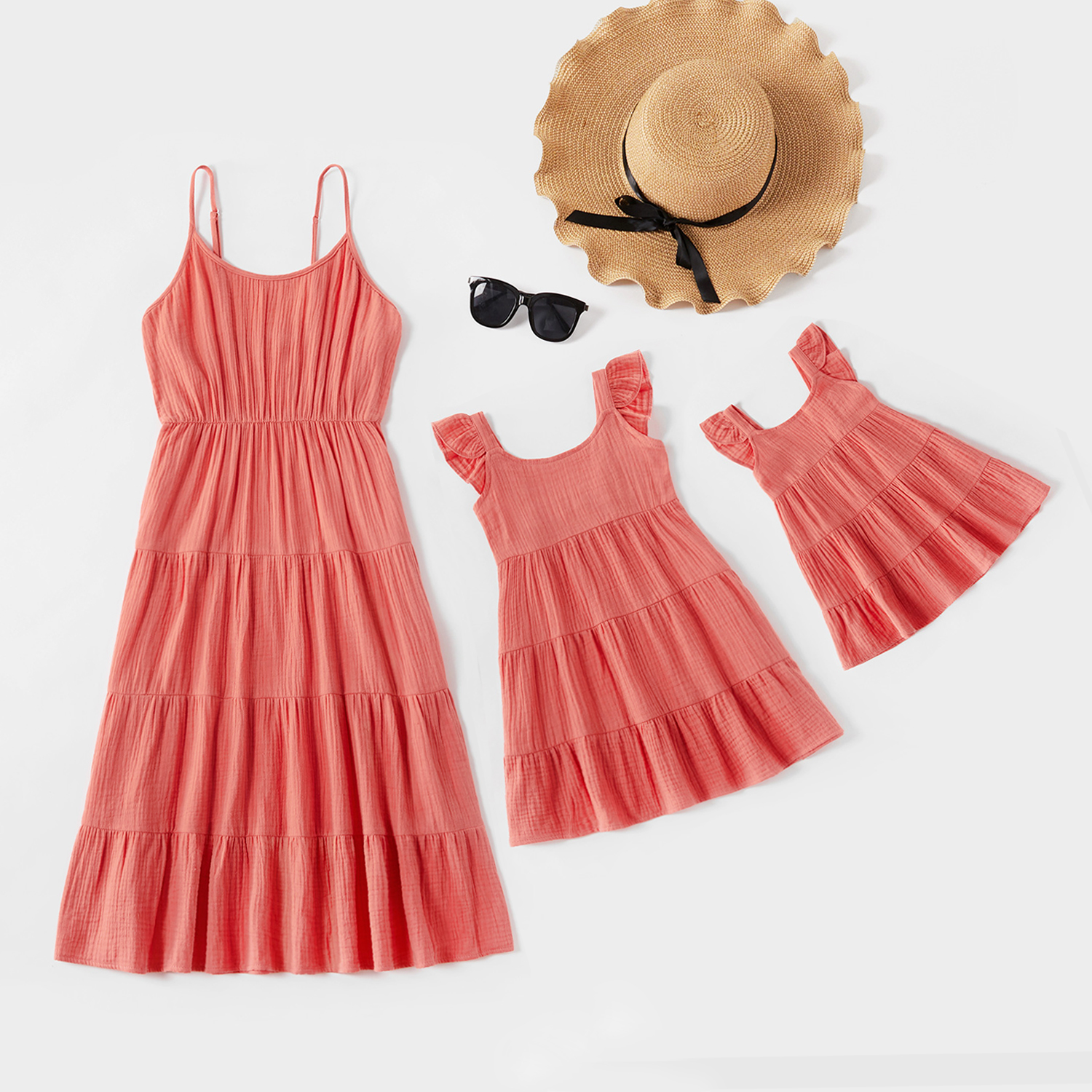

Mommy and Me 100% Cotton Ruffle Solid Tank Dresses