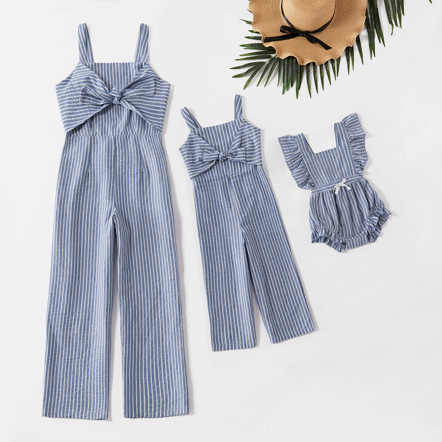 

Mommy and Me 100% Cotton Striped Bow Tank Jumpsuits