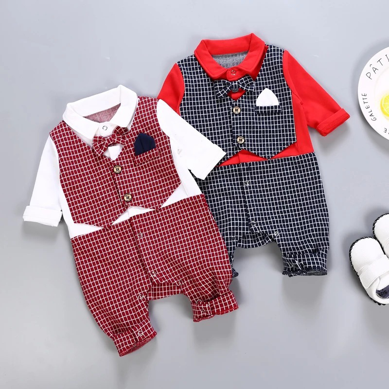 

Baby Boy Gentleman Faux-two Plaid Style Long-sleeve Jumpsuit