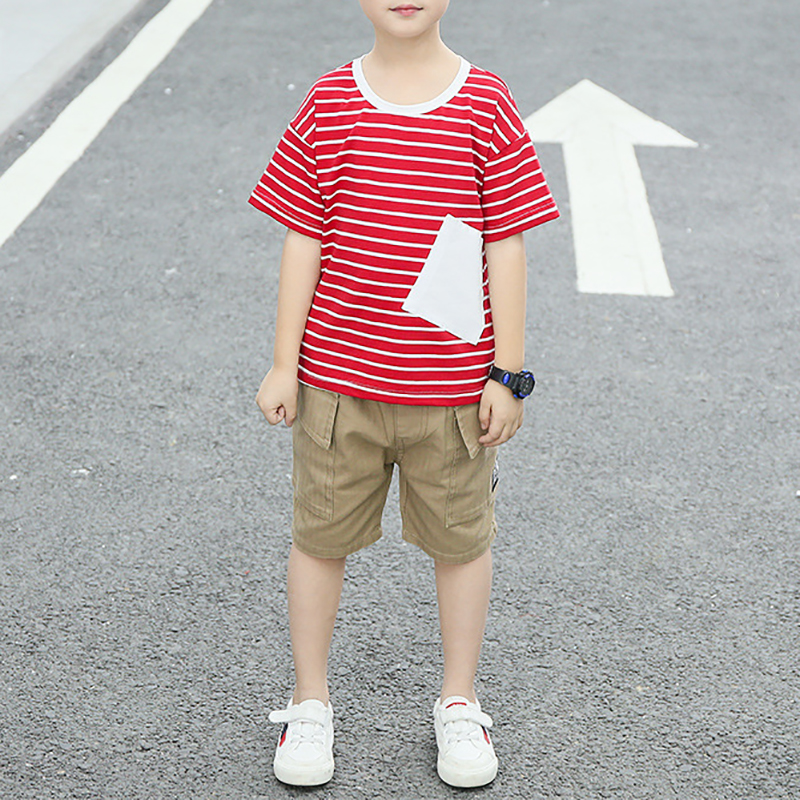 

Striped Square Print Short-sleeve Top And Solid Shorts Set