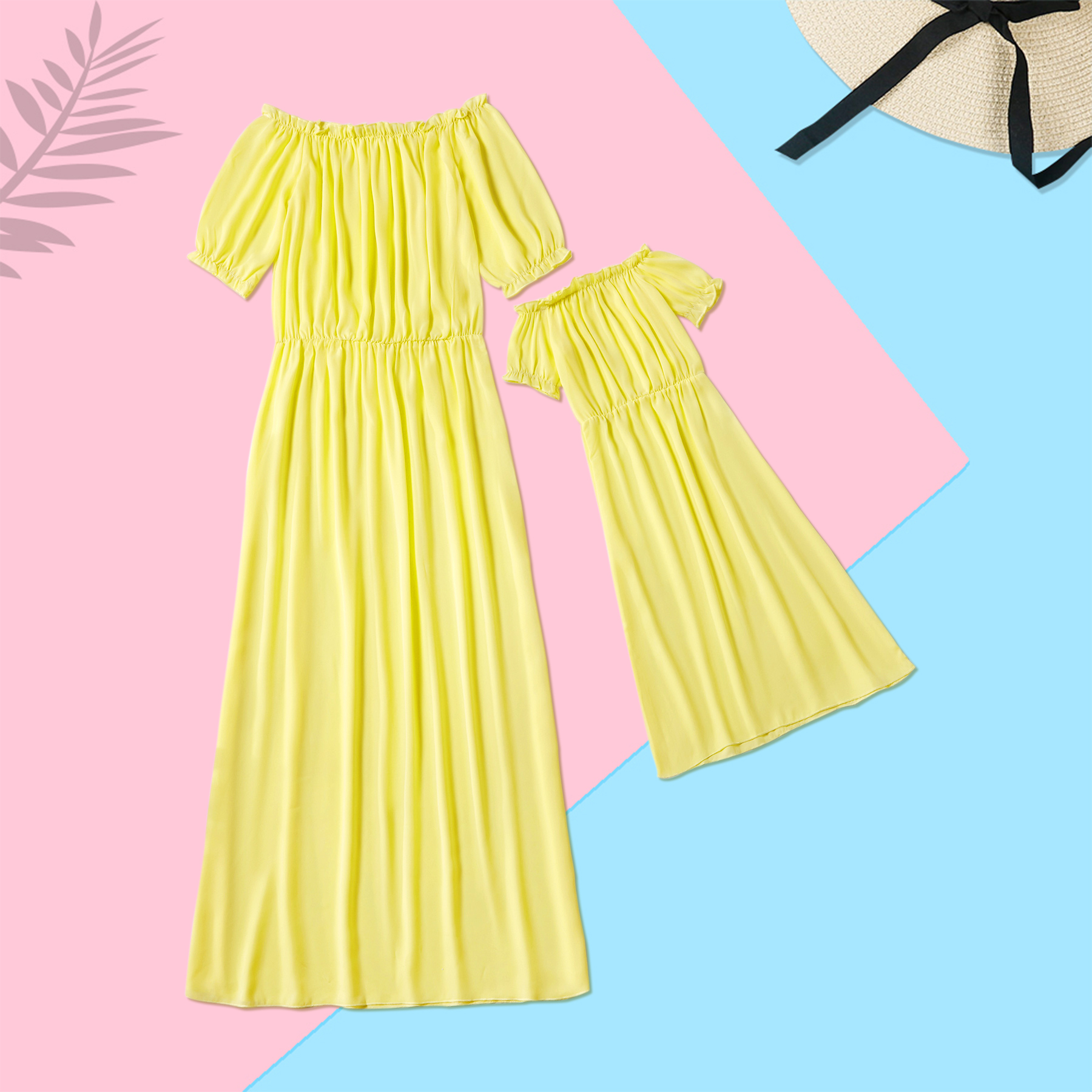 

Solid One-shoulder Matching Dresses