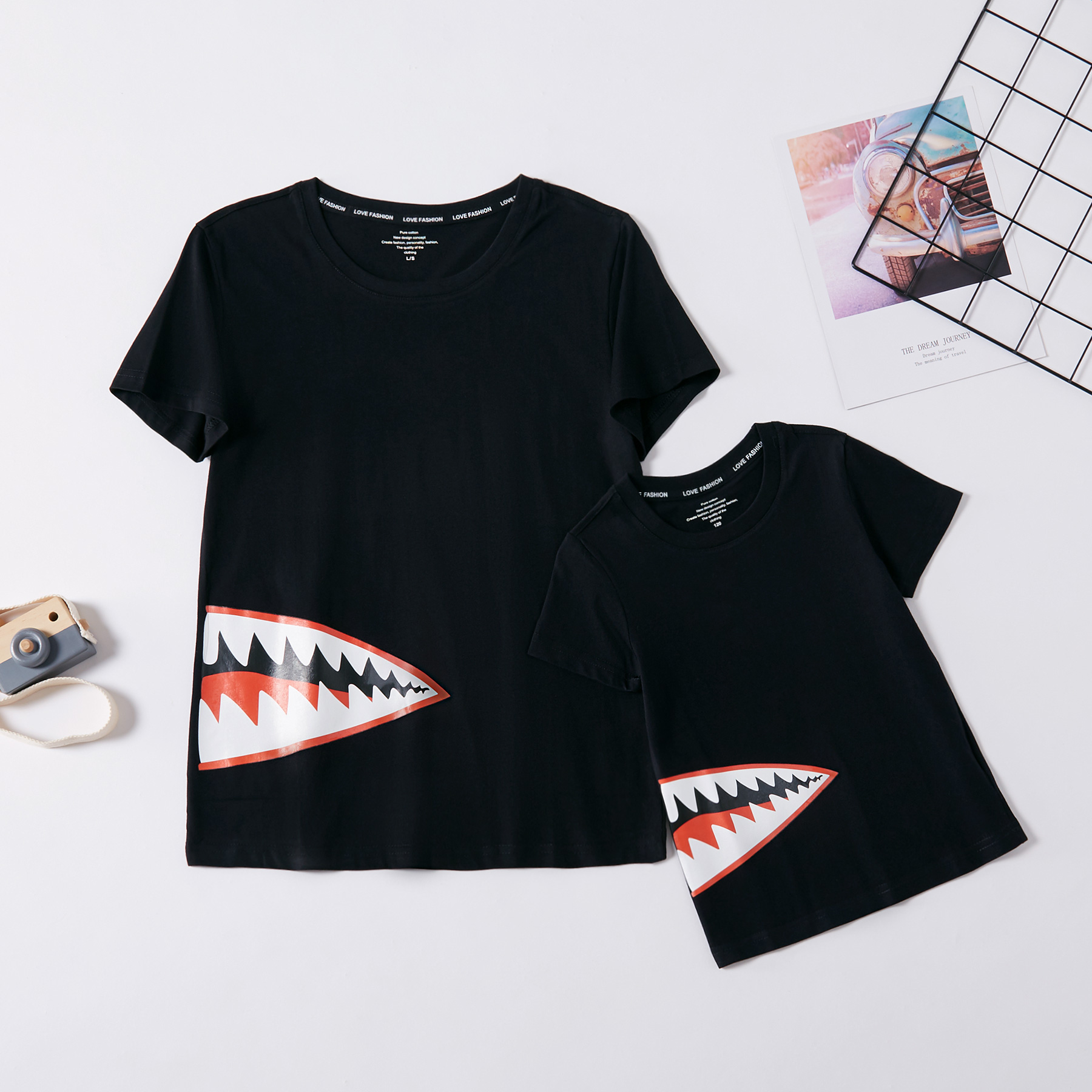

Stylish Shark Mouth Print Matching Tee