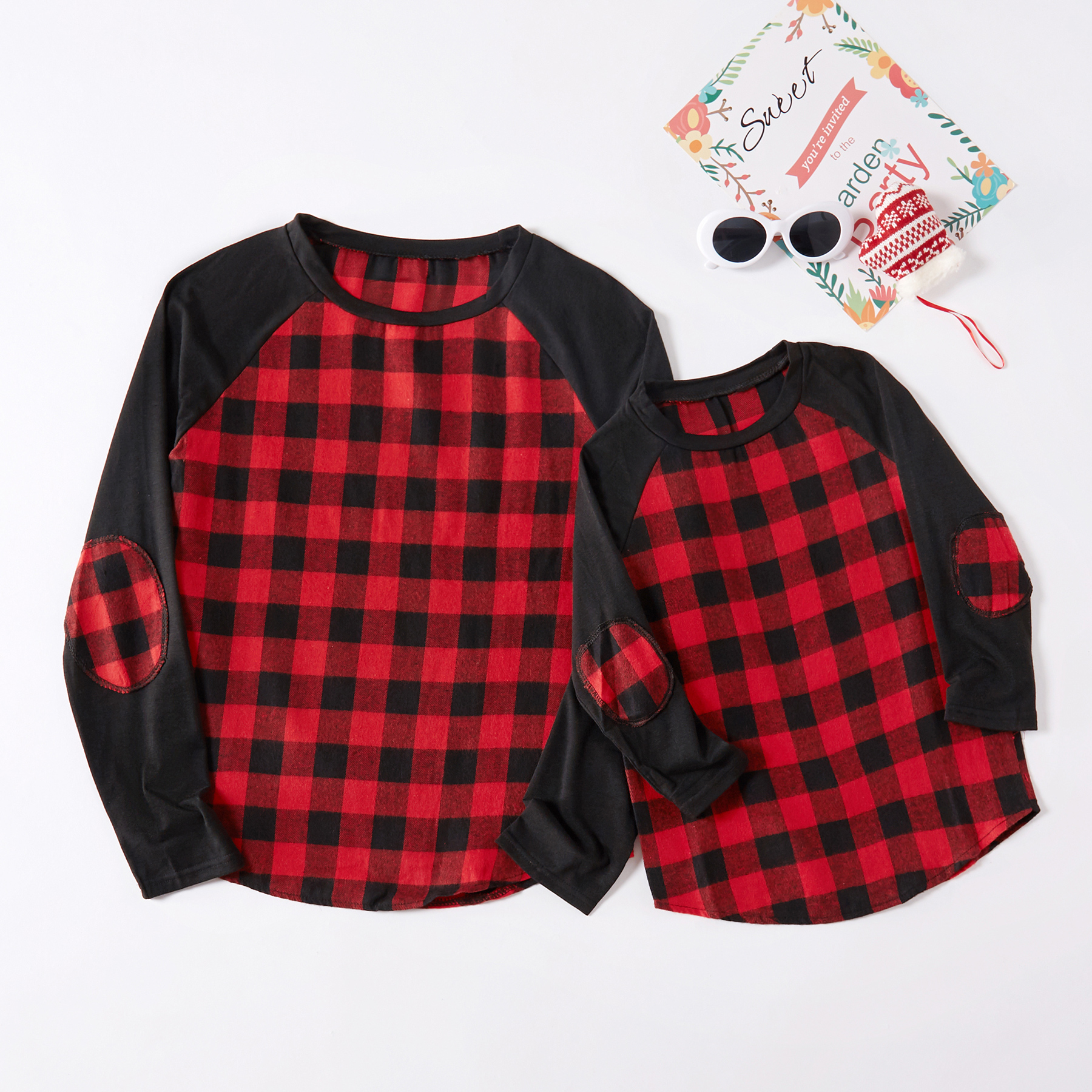 

Plaid Stitching Long-sleeve Mommy and Me Tops