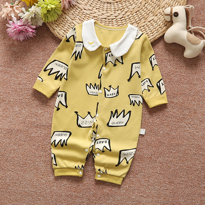 

Baby Boy / Girl Crown Allover Polo Collar Long-sleeve Jumpsuit