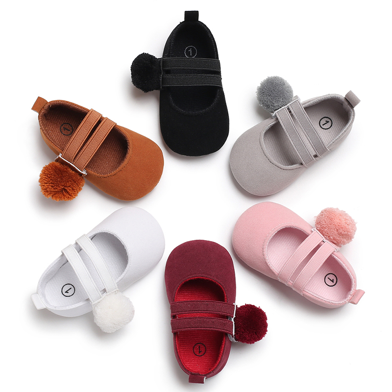 

Baby / Toddler Sweet Solid Pompon Velcro Prewalker Shoes