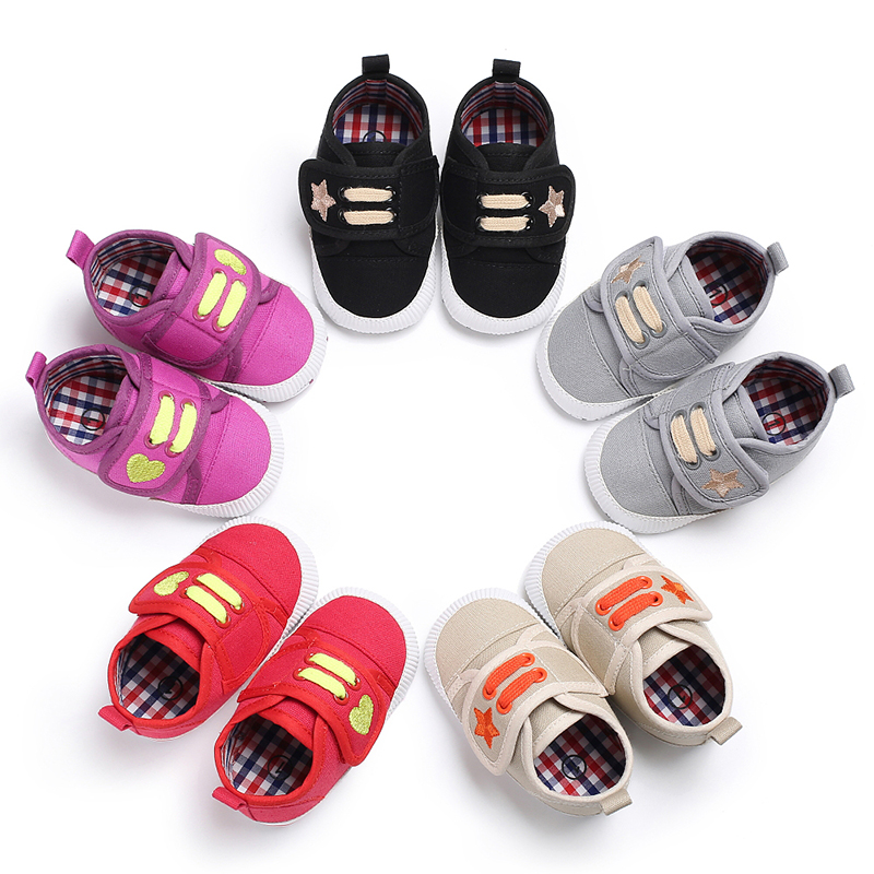 

Baby / Toddler Trendy Solid Star and Heart Embroidered Velcro Canvas Prewalker Shoes