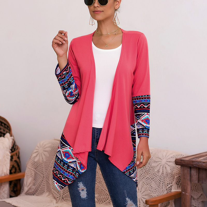 

Stylish Geometric Print Irregular Cardigan