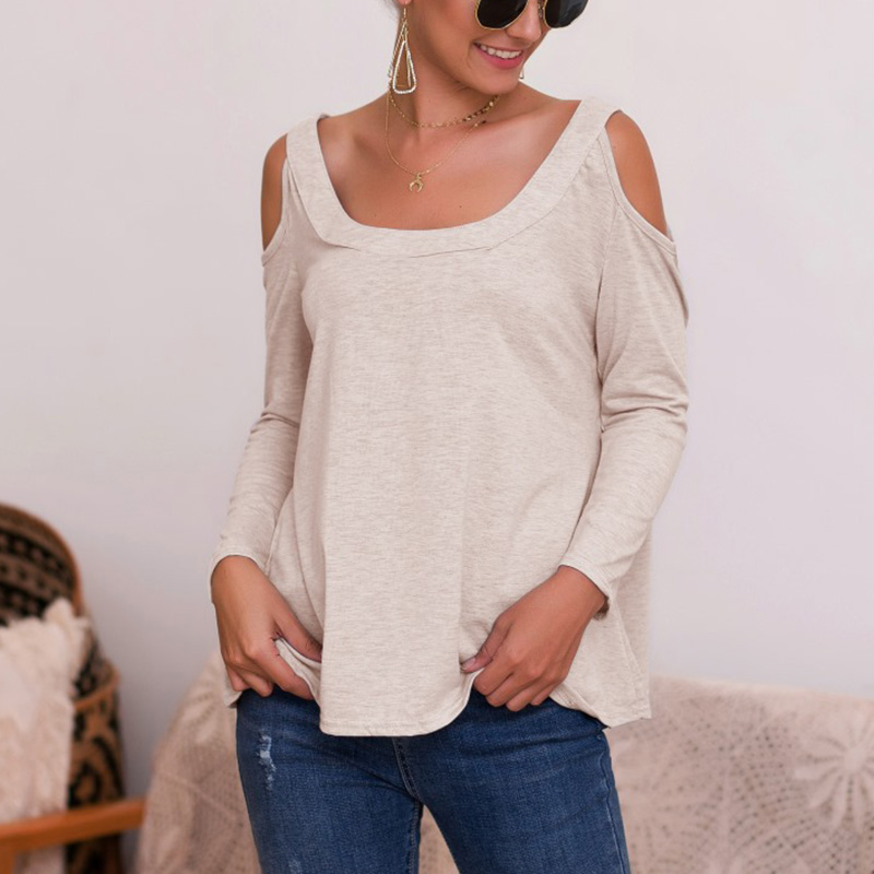 

Casual Cold Shoulder Solid Long-sleeve Top