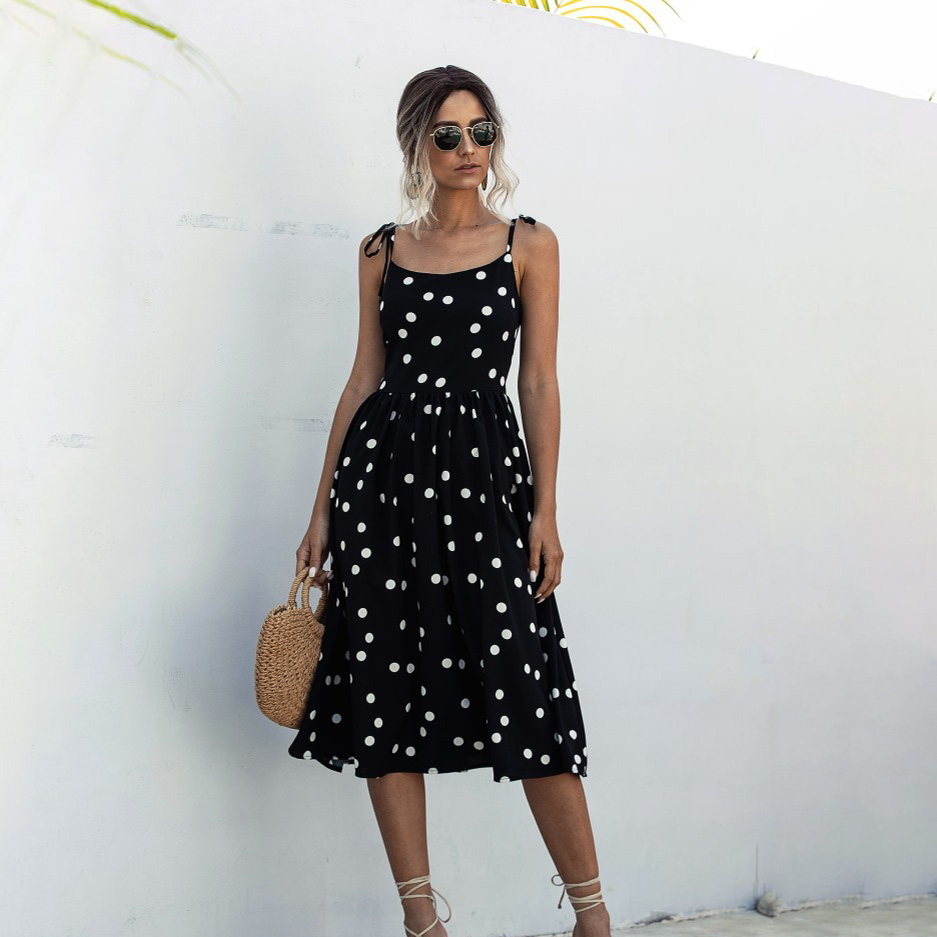 

Casual Sleeveless Collect waist Dots Dress