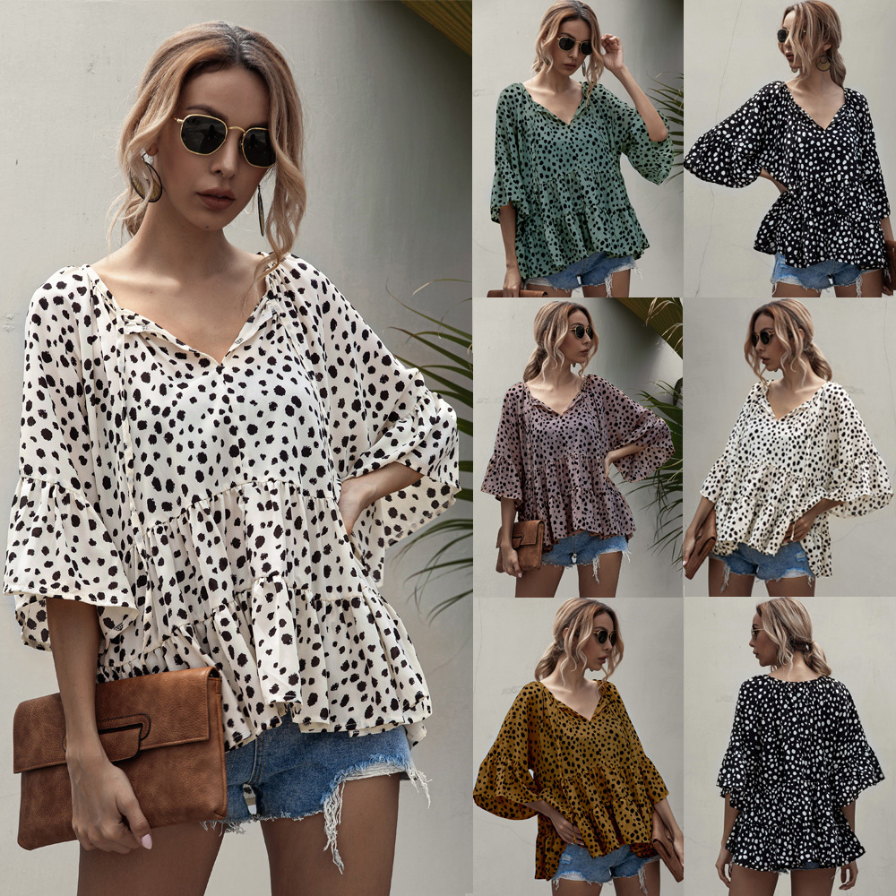 

Casual V Neck Leopard Loose Shirt