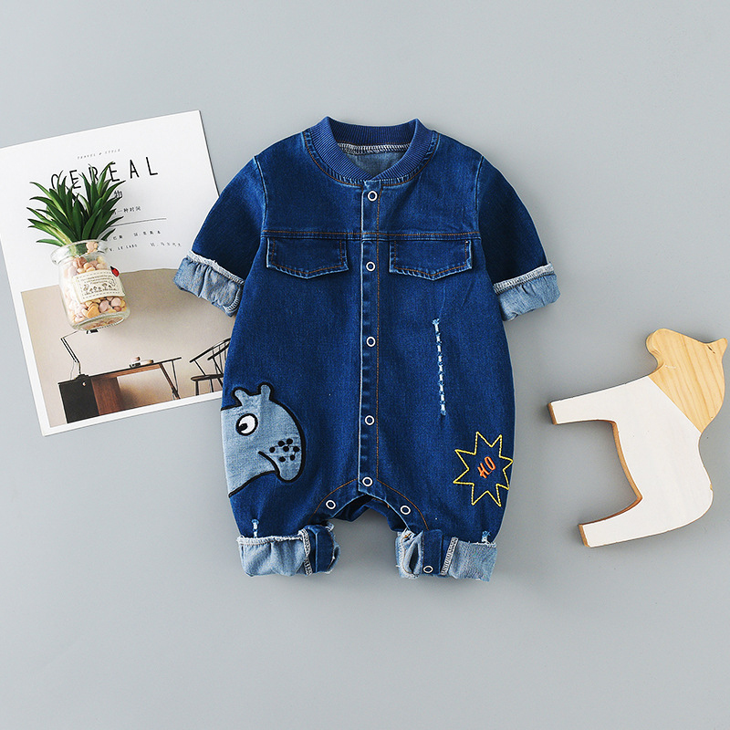 

Baby Boy Denim Style Animal Print Long-sleeve Jumpsuit